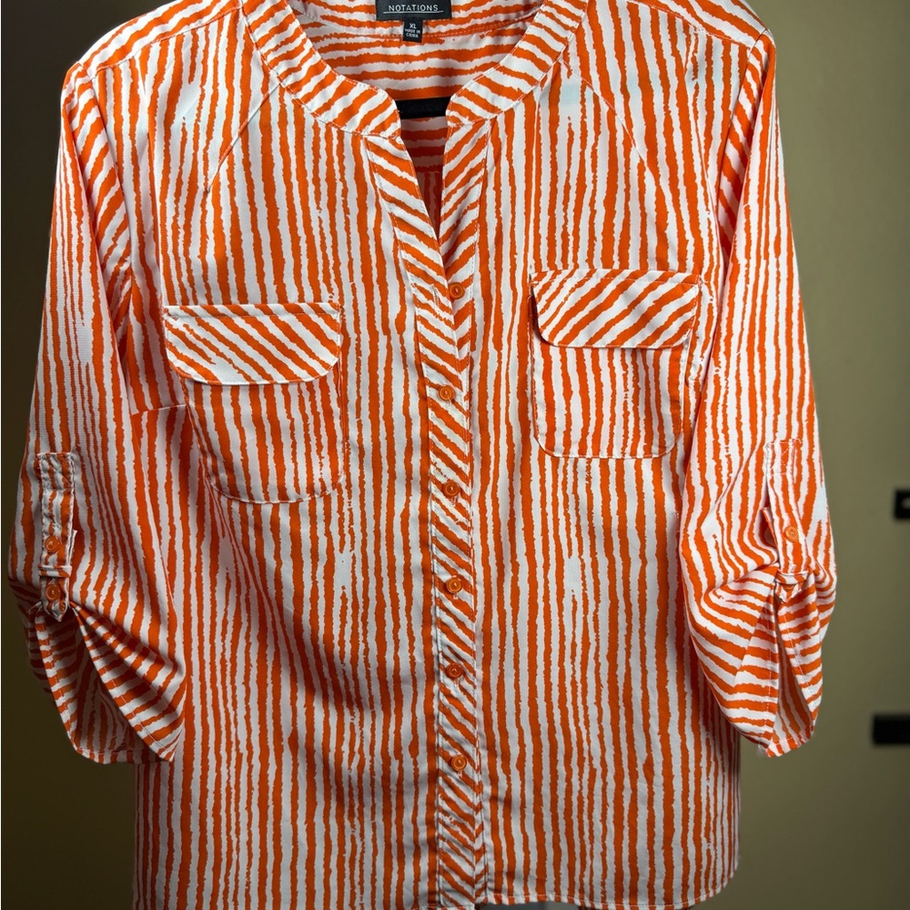 Notations Orange and White Blouse with Elegant Design